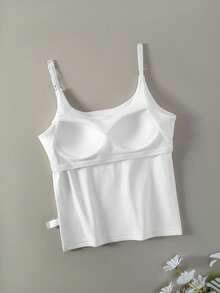 Sujetador de tirantes blancos para mujer, top de tirantes ajustables tipo camiseta, diseño sencillo y cómodo de cuello cuadrado, fácil de usar como prenda interior, apta para deportes, fitness y uso en casa con tirantes - Blanco - Ver 9