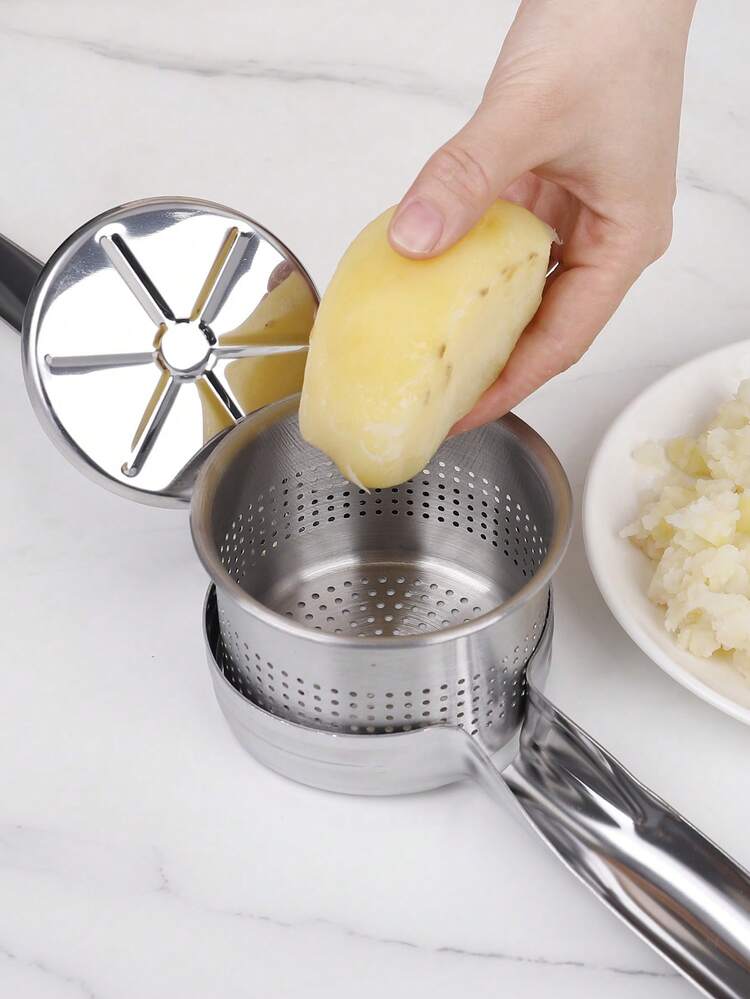 1pc Stainless Steel Potato Masher, Manual Kitchen Mashing Tool, Potato Puree Mixer, Suitable For Guacamole, Baby Food, Garlic Paste, Easy To Make Mashed Potatoes & Garlic, Stainless Steel Masher, Baby Food Tool, Easy To Clean Stainless Steel Kitchen Vegetable Mincer, Juicer, Squeezer - Multicolor - View 4