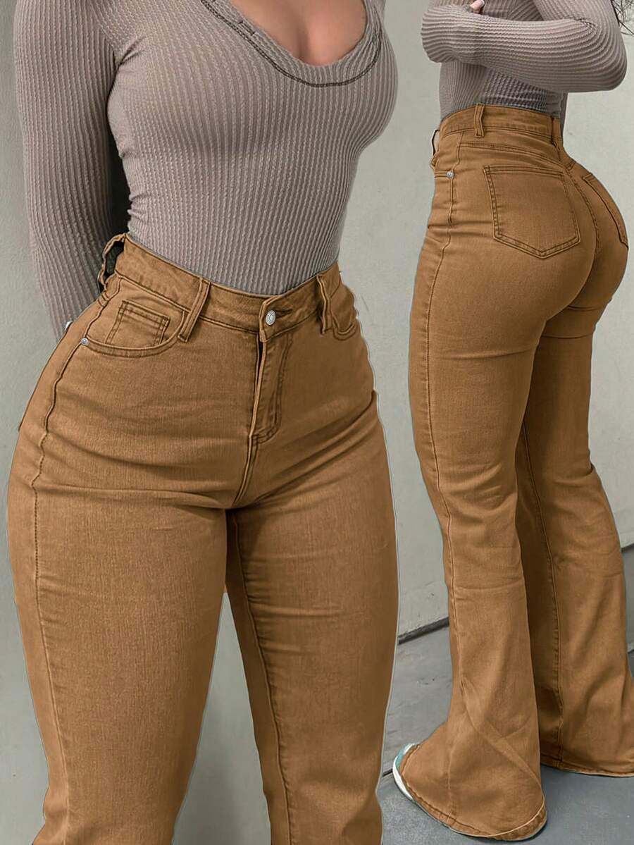 GILIPUR Quần jeans ống loe kiểu Y2K dành cho nữ, quần denim co giãn ôm sát màu vàng, kiểu dáng thanh lịch, thời trang đường phố, đa năng, thích hợp cho mùa xuân.