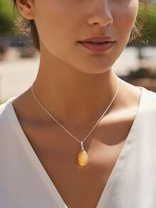 优雅多面切割水晶水滴吊坠项链，天然宝石颈链，搭配不锈钢链 - 彩色 - 查看 7