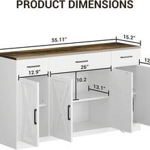 55" Buffet Sideboard  Cabinet With Drawers&Doors,Farmhouse Kitchen Storage Cabinet Wood Coffee Bar Cabinet With Shelves For Kitchen, Dining Room, Entryway - Trắng & Sồi - Xem 1