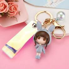 Wholesale Cute Hat Cartoon Resin Doll Leather Rope Keychain Mobile Phone Case Decoration Bag Pendant Car Keychain - Đỏ - Xem 6