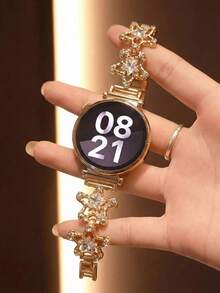 Hollow Star Diamond Strap For Galaxy Watch 7/6/5/4 Strap 40 Mm 44mm 47mm 46mm 41mm,Galaxy Watch 5 Pro 45mm,Galaxy Active 2,Galaxy The Watch 3,18/20/22mm, Compatible With HW Watch 5/4/3/2/1 And GT5/4/3/2, As Well As HW Watch Fit3/Fit4 And HW Band 8/9/10NFC - Gold - View 3