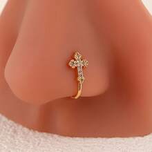 1pc Cross-Shaped Nose Ring, Fashionable , Unique U-Shaped Zirconia Nose Clip, Minimalist Chic, No Piercing Required - Multicolor - View 2