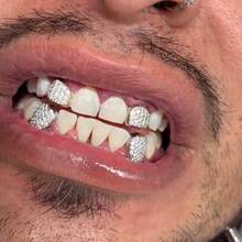 THATBOY Satu set berisi 4 Grillz bergaya Hip Hop yang terbuat dari tembaga dengan inlay zirkonia sintetis, aksesori berkilau untuk perhiasan. Hadiah untuk artis rap dan hip hop, cocok untuk pria dan wanita. - MultiWarna - View 5