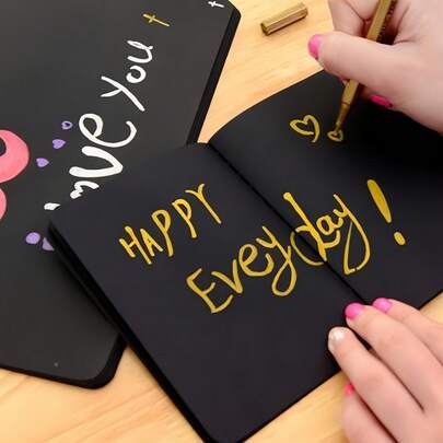 Kreatives schwarzes Papier Notizbuch - leere schwarze Innenseiten Skizzenbuch für Metallic Marker, Neon Stifte & Gel Stifte, DIY Scrapbooking & Zeichnen Schreibwaren Zubehör