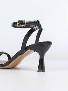 Women's Square Toe Fashionable Sexy Buckle Party High Heel Sandals - Black - View 8