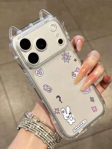 1pc Cute Graffiti Cat, Rabbit, Cake, Star Cat Ear Phone Case, Transparent Shell, Unique Cat Ear Design, Air Cushion Anti-Fall, 1.5mm Soft TPU Shell, Cat Ear Hanging Rope Suitable For IPhone17/17Pro/IPhoneAir/17PROMAX/16/16Pro/16PLUS/16Promax/15Promax/11/12/13/14/15Plus/15Pro/14Pro/13Pro - Multicolor - View 4