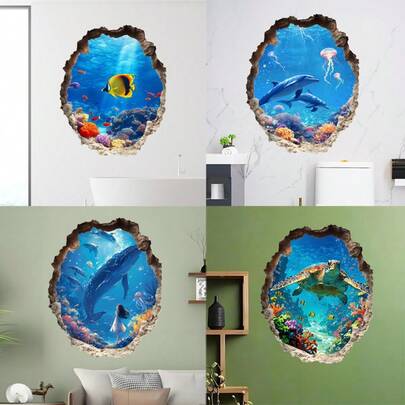 ملصق حائط لعالم تحت الماء قطعة واحدة، عنصر بحري ذاتي اللصق، مناسب لديكور المنزل وغرفة النوم والحائط، مصنوع من مادة PVC مقاومة للماء وقابل للإزالة