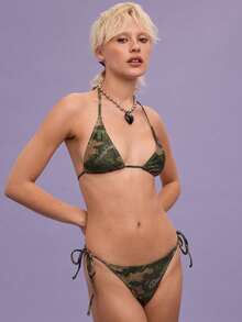 Camouflage Print Triangle Bikini Set Beachwear Vacation Wear Casual Wear Y2K Retro Camouflage Print Holiday Outfit - Màu hỗn hợp - Xem 1