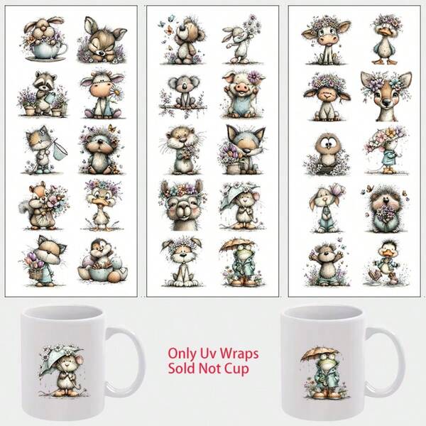 3pcs Spring Animal UV DTF Stickers, Sticker Art And Handmade Crafts, Special Stickers And Decorations Suitable For Surfaces Like Bicycles, Waterproof And Scratch-Resistant, Suitable For Glass Cups, Mugs, Gift Boxes, Phone Cases, Bookmarks, Notebooks, Bicycle Helmets, Frames, Rims, Etc., Can Be Used For Classroom Decoration, Home Decoration, Holiday Decoration, Bicycle Decoration, Atmosphere Decoration, Adding A Unique Style To Life