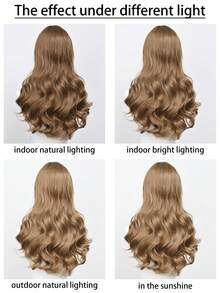 24英寸灰棕色波浪假发，女士款 - 带刘海，优质合成纤维，可调节帽套 | 日常/派对造型 - 棕色 - 查看 6