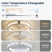 Ventilador de Techo con Luz en Forma de Anillo, Acrílico Blanco, Modelo 4, Moderno y Silencioso para Sala y Dormitorio - Estrella - Ver 3