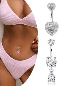 一款性感优雅的肚脐钉，钛钢材质，甜美酷炫，心形设计，闪耀钻石，14GA 316L不锈钢材质，镶嵌锆石和水晶，双心形肚脐环。 - 彩色 - 查看 8