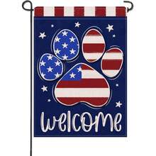 1PC Welcome 4th Of July Dog Cat Paw Print Patriotic Small Decorative Garden Flag, America USA Stars Stripes Dark Blue Yard Lawn Outside Decor, American Outdoor Home Decoration Double Sided 12 X 18 INCH - 12*18英寸 - 查看 1