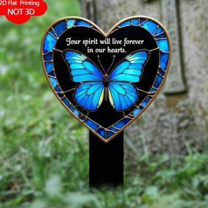 [Tombstone Marker] Heart-Shaped Tombstone Marker, 2D Flat, 2D Flat Print, Not 3D, One Wing Ready But Our Hearts Are Not Yet, Outdoor Yard Grave Decoration, Garden Ornament For Loved Ones Buried Deep In Our Hearts, 2D Flat