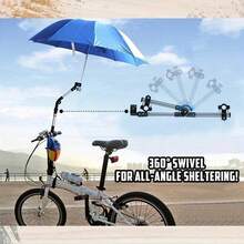 1 pieza Soporte ajustable de 180° para paraguas de bicicleta, cochecito, silla de ruedas, accesorio para exteriores - Negro - Ver 5
