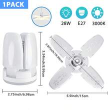 1pc Foldable E27 LED Garage Light, AC85-265V Voltage, 28W Power, Suitable For Home Ceiling Light, E26 4-Leaf Light, Mini Foldable Light, High Brightness, Compact Size - White - View 10