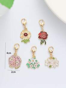 5PCS Alloy Mini Cute Rose Sunflower Lily Pendants DIY Accessories Earrings Necklace Charm Bag Keychain Valentine's Day Gift - Multicolor - View 5