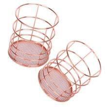 2Pcs Pen Holder Round Rose Gold Desktop Storage Basket Metal Mesh Makeup Organizer Box - Multicolor - View 2