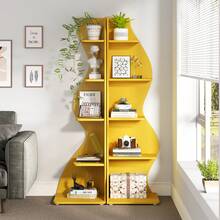 LITTLE TREE LITTLE  TREE Corner Shelf, Modern 5-Tier Wall Corner Bookshelf, Stylish Corner Small Bookcase Storage Rack Plant Stand With Unique Shape For Living Room, Home Office,1PCS - Yellow - View 5