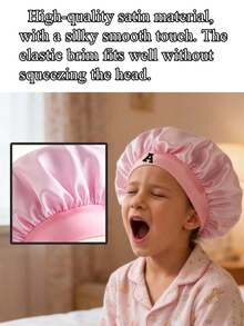 1pc 26 Letter Black Alphabet Gold Trim Satin Sleep Cap, Sweet Princess Style Hair Care Cap, Silk-Like Smooth Haircare, Suitable For Spring & Summer (Above 25°C) - Multicolor - View 3