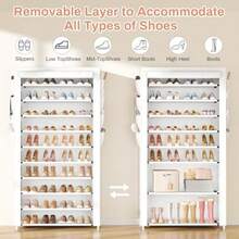 VTRIN - Zapatera a con cubia organizador de zapatos de 10 nive para 50-55 pares de zapatos y botas estante de zapatos de gran capacidad con 8 bolsillos para clóset entrada cocera blanco - 10 niveles - Ver 6