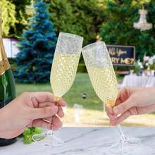 12/6/2/1pcs Set Transparent Plastic Champagne Glasses With Gypsophila, Unbreakable Champagne Flutes, 5.5oz Reusable Diamond Textured Wine Glasses, Suitable For Weddings, Christmas, Parties And Other Large Gatherings - View 4