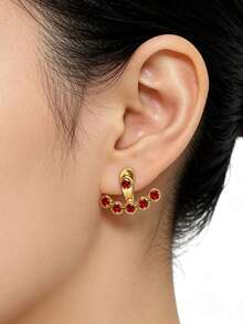 3 pares de pendientes con forma de abanico de acero inoxidable con rhinestones, pendientes ajustables de personalidad de diseño minimalista y de lujo versátiles para mujeres, con uso delantero y trasero desmontable - Multicolor - Ver 3