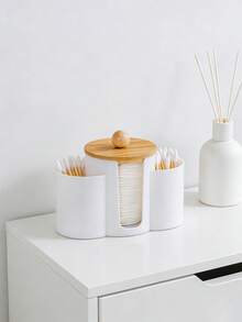 3-In-1 Q-Tip Holder For Bathroom – Premium Vanity Organizer Canister With Dustproof Lid For Swabs, Balls And Pads, Countertop Storage Container - Multicolor - View 3
