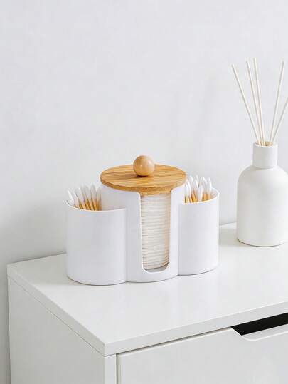 3-In-1 Q-Tip Holder For Bathroom – Premium Vanity Organizer Canister With Dustproof Lid For Swabs, Balls And Pads, Countertop Storage Container