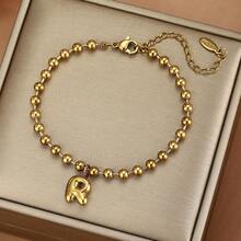 26 piezas Pulsera con dijes de letras iniciales, pulsera de acero inoxidable con cuentas doradas con letras de burbuja, adecuada para uso diario de mujeres, la caja de regalo es solo para fines de fotografía - Dorado - View 13