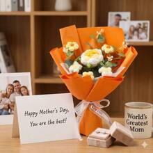 手工花束、钩针花、针织礼物、毛线花、新娘花束、情人节、母亲节、钩针花 - 黃色款 - 查看 2