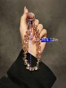 Bling Crystal Beaded Phone Wrist Strap - Shiny Iridescent Rhinestone Chain Anti-Lost Lanyard For Phone Bags Keys - A - View 3