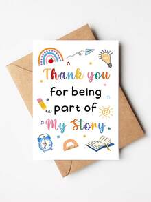 1pc "Thank You For Being Part Of My Story" Thank You Card With Envelope - Rainbow Design, Ideal For Teacher, Professor & Mentor, Perfect Gift From Student & Parent, Blank Inner Page - A - View 1