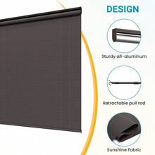 Outdoor Roller Shade For Patio With New Operation ModeNo Need Crank, 6W X 6H 420GSM New Material Patio Blinds With 95 UV Protection,Outdoor Blinds For Shading,Privacy Protection,Brown - 下拉式帶桿 - 查看 4