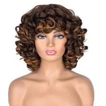 12 Inch Afro Curly Kinky Wig - High Temperature Fiber, Basic Style, Rose Net Cap, Unisex Adult - Multicolor - View 10