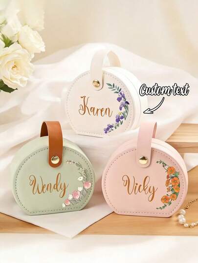 Customized Jewelry Box, Personalized Text Name Logo, Unique Bridesmaid Jewelry Box, Floral Jewelry Box, Personalized Travel Jewelry Box, Bridesmaid Gift, Birthday Gift, Gift For Friends, Gift For Girlfriend, Gift For Mother