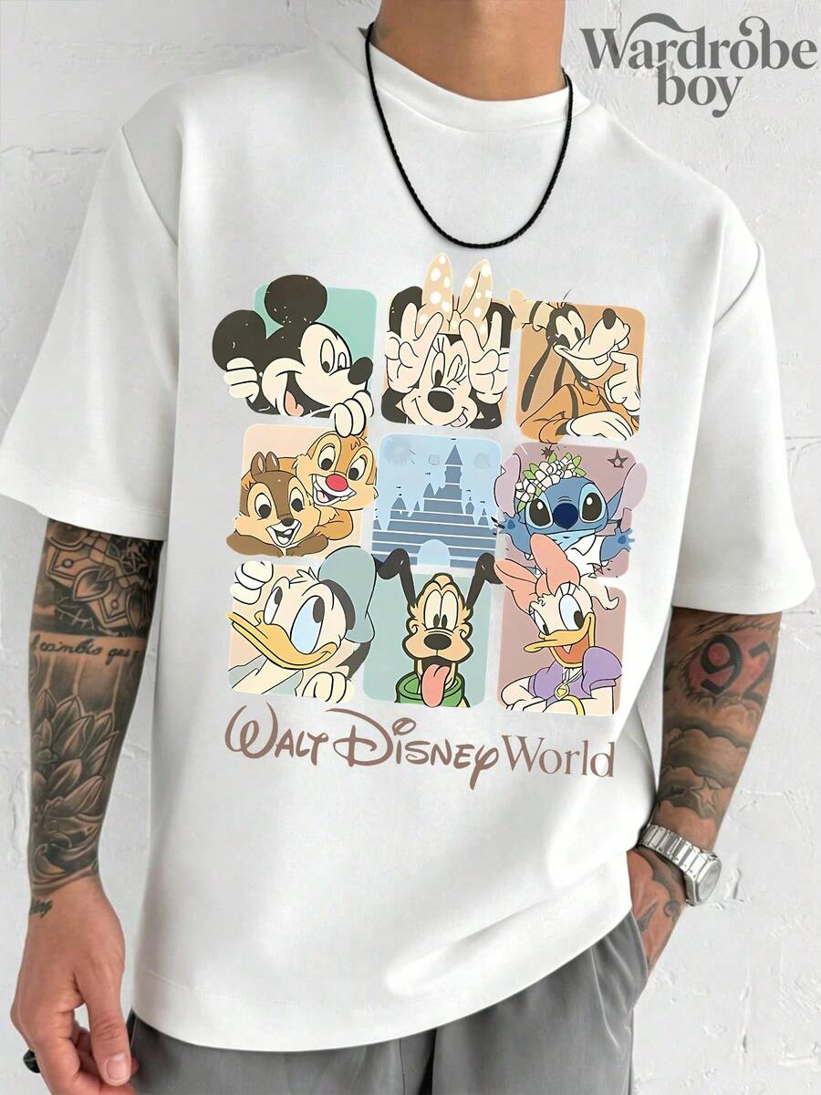 Disney Printed T-Shirt,Disney Mickey And Friends Pattern Print, Unisex,High-Quality Pure Cotton T-Shirt,Suitable For All Seasons, Comfortable And Breathable| Exquisite Design | The Best Choice For Giving Gifts - White - View 1