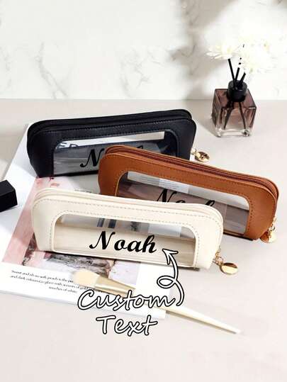 1 Stück personalisierte, wasserdichte PU-Kosmetiktasche, transparenter Reißverschluss Reise-Make-up-Tasche, tragbare Toilettenartikel-Aufbewahrungstasche, transparente Make-up-Tasche für den Schulanfang