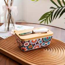 1-Pack - Ceramic Butter Jar With Lid (Butter Knife Included) Can Be Used As A Household Cheese Storage Box, Butter Dish, Food Storage Container, Airtight Butter Container, Suitable For Storing Kitchen Butter And Other Kitchen Gadgets. - View 3