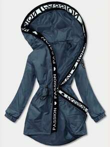 Oversize-Parka für Damen, leicht gefütterte Jacke mit Kapuze, feste Kapuze, Reißverschluss, dekoratives Strickmuster entlang der Jacke, elastische Bündchen an den Ärmeln, Kordelzug in der Taille, mittellang bis zum Oberschenkel, lässig, Frühling/Herbst - Königsblau - Übersicht 3
