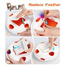 Bộ 4 món đồ chơi tự động cho mèo, đồ chơi tương tác 7 lỗ kiểu đập chuột, sạc USB, lông vũ có thể thay thế (Màu trắng) - Xem 7