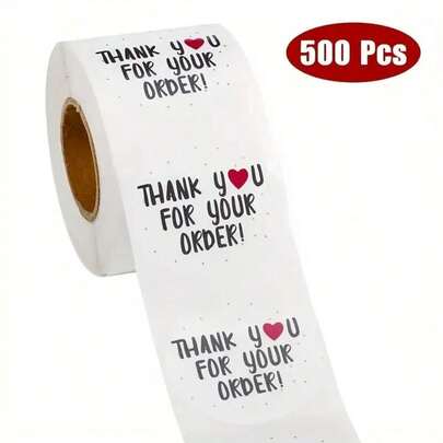 500pcs DIY Small Business Thank You Stickers, 1 Roll, Suitable For Online Stores, Gift Box Decoration, Packaging Labels, Multi-Functional Creative Stickers, Express Gratitude, Record Memorable Moments, Add Ceremony And Warmth, Applicable For Valentine's Day, Mother's Day, Christmas, Etc.