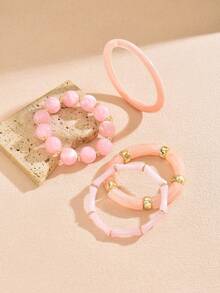 Set de 4 pulseras de mujer de resina acrílica con diseño retro elegante (color y patrón aleatorios) - Rosa - Ver 43