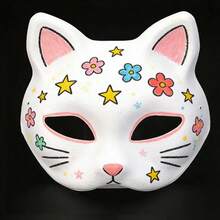 White Blank Pulp Paper Mask Half Face Cat Fox Peking Opera Face Painting DIY Craft - White - View 6