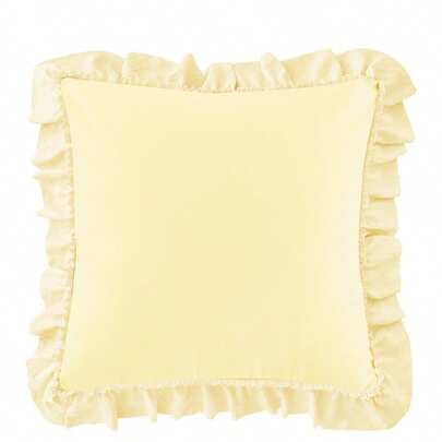 1个浪漫法式荷叶边绗缝信封式枕套（不含枕芯），时尚浪漫装饰抱枕套，适用于卧室/宿舍/沙发，情侣和朋友礼物。可机洗，通过Oeko-Tex认证，浅黄色