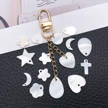 10/24Pcs Mixed Style Shell Charms - Heart Star Cross Moon Pendants For Bracelet & Keychain - White - View 4