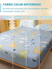 1件卡通可爱动物和恐龙图案印花磨毛床笠，卧室印花床罩，床上用品（不含枕套） - 彩色 - 查看 5