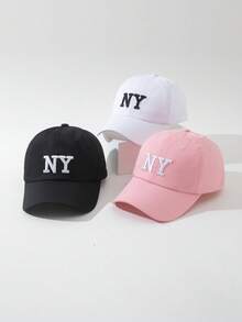 3pcs Women Street Style Fashionable Embroidered NY Plain Baseball Cap, Ideal For Spring/Summer Breathable Sun Protection And Daily Outfits - Black+White+Pink - View 2